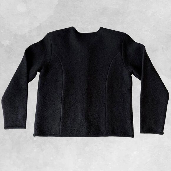 Requirements Black Cardigan Women's M Boiled Wool Sweater Metal Floral Buttons - Picture 3 of 9